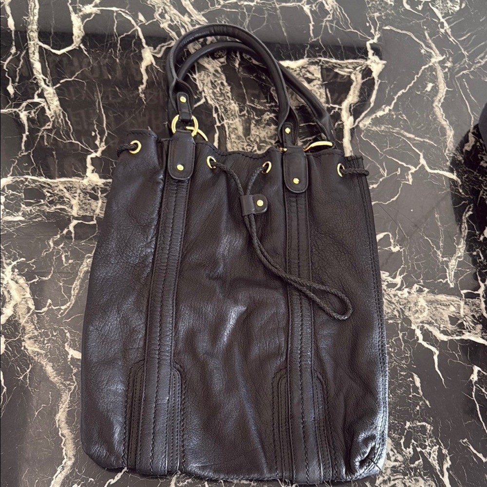 Sigrid Olsen Black Leather Tote with Silver Hardware
